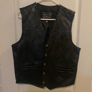 1900s black genuine leather motto vest vintage XL